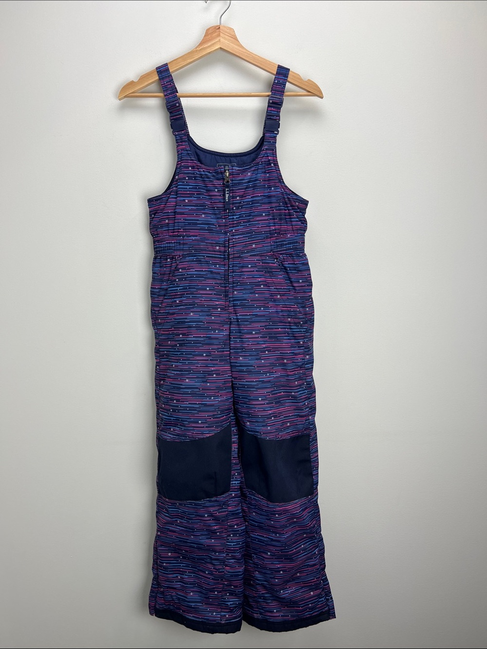 L.L. Bean Cold Buster Snow Bibs Star Print Blue Purple Girls 10 Winter Snowsuit
